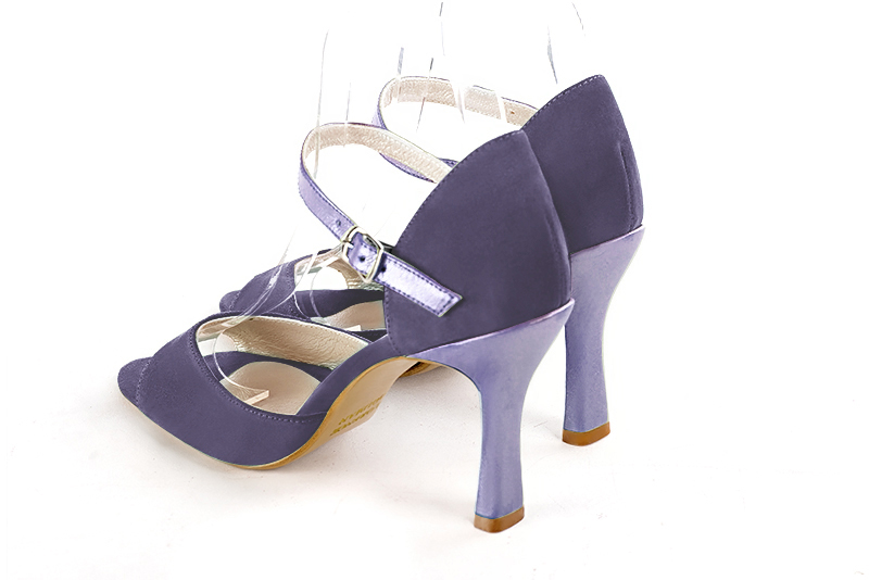 Lavender purple women's closed back sandals, with an instep strap. Round toe. Very high spool heels. Rear view - Florence KOOIJMAN
